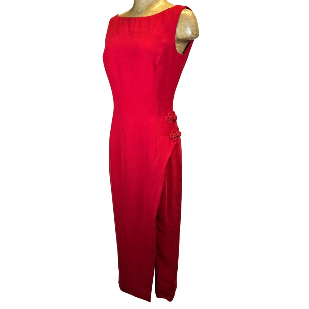 Tahari Red Sleeveless Frog Closure Column‎ Formal Dress Size 4 Old Money Wedding
